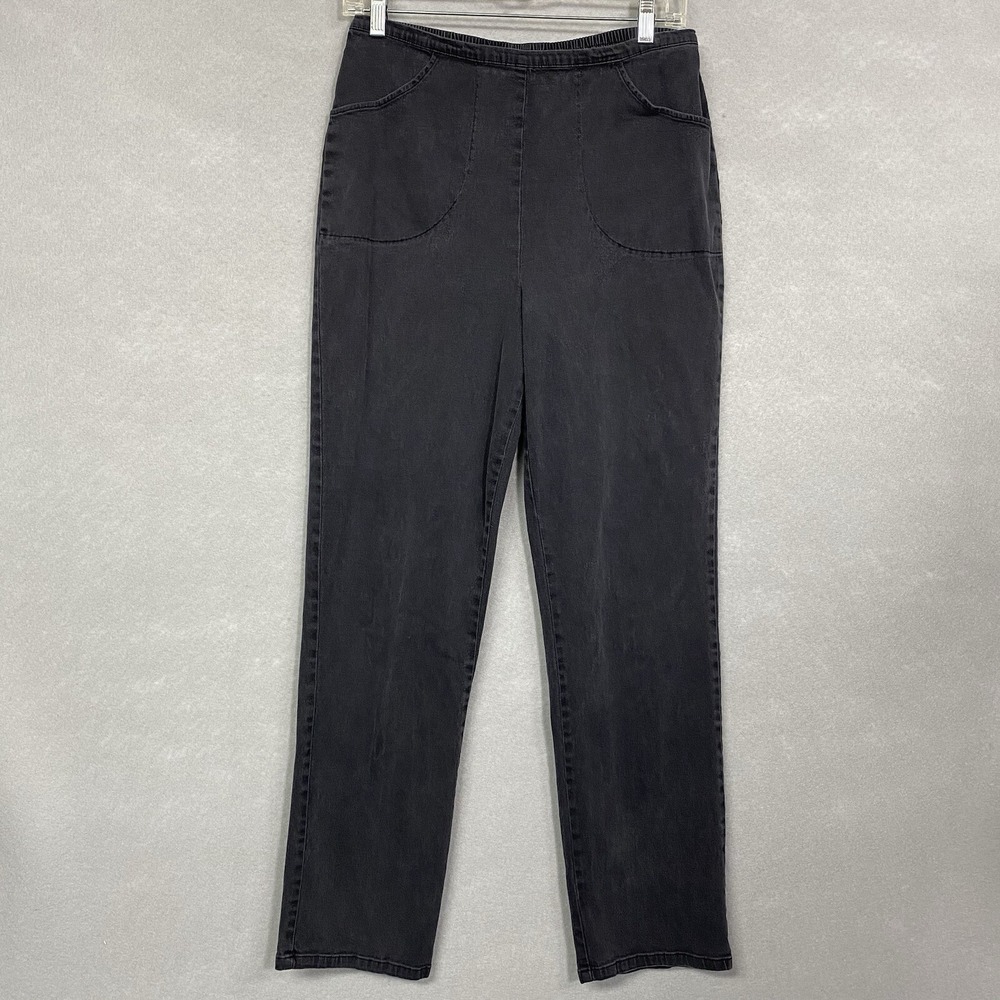 Denim & Co. Womens M Jeans Black 90s Mom Elastic Waist Ultra High Rise Stretch